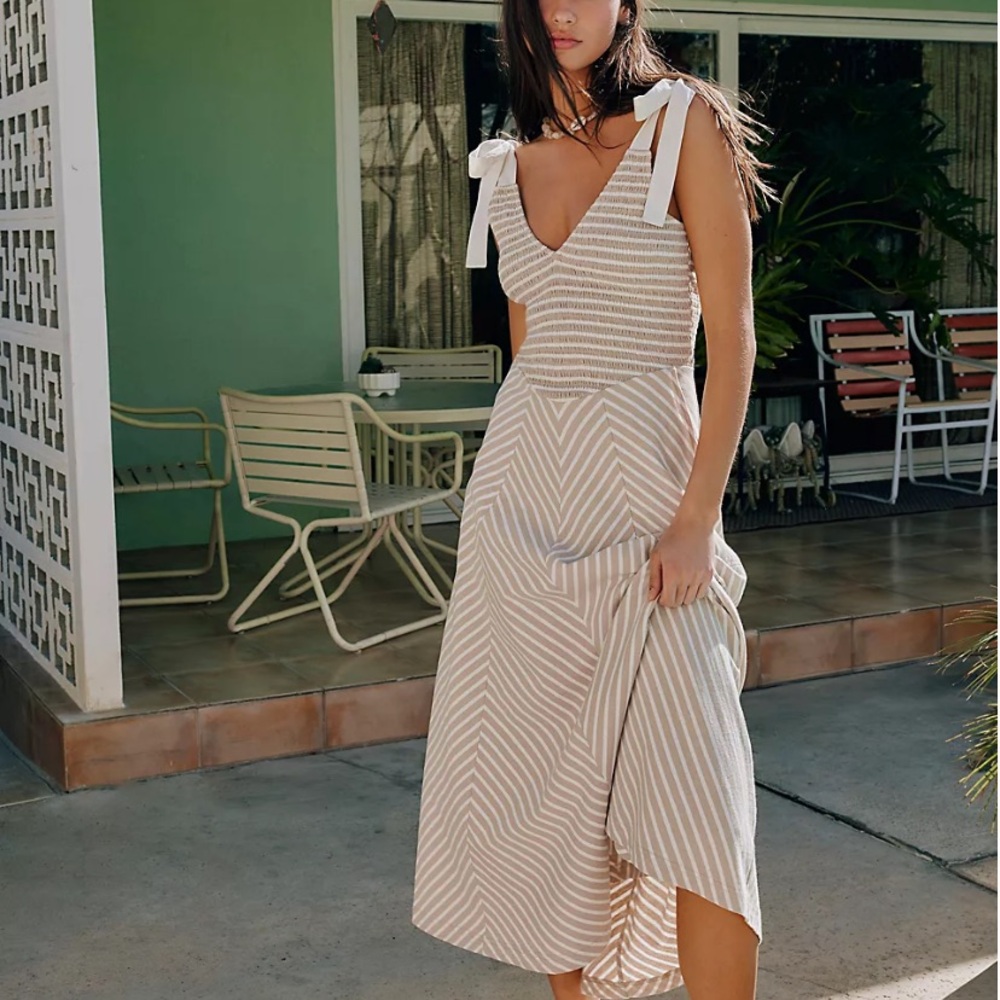 Free People Striped Cream and White Midi Dress